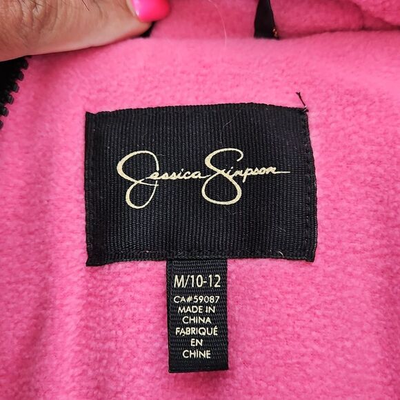 Jessica Simpson Girls Puffy Winter Coat With Faux Fur Hood & Mittens 10/12 Black - Picture 7 of 16